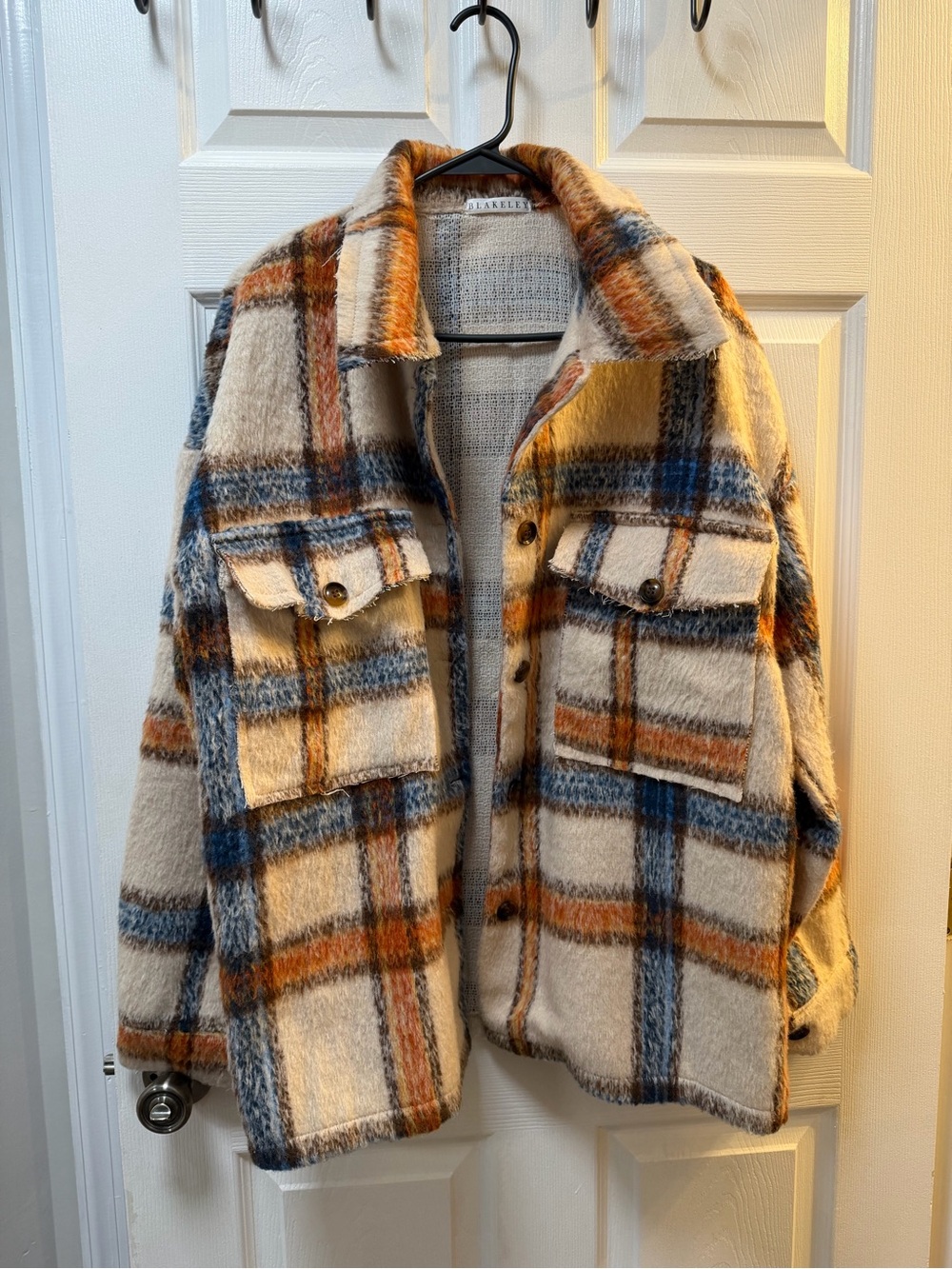 A New Day Plaid Shacket Jacket in Cream, Blue & Orange
